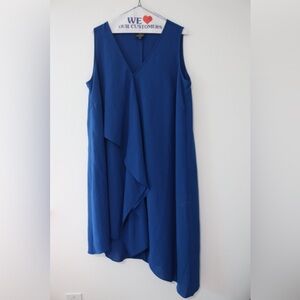 Adrianna Papell Blue Draped Front V-neck Dress Asymmetrical Hem Size 20